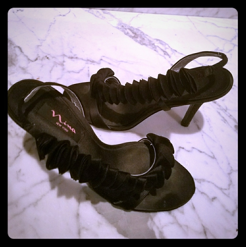 Black high heel sandal. Great for a formal event.